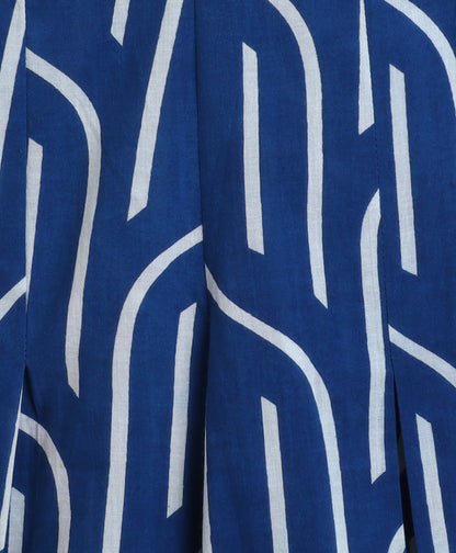 The Magic Wand Cotton Woven Abstract Printed Puff Sleeves Top and Bottom Coordinating Set - Navy Blue