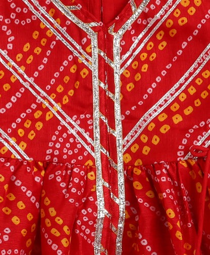 The Magic Wand Cotton Woven Sleeveless Bandhani Printed Kurta and Pant Set- Red