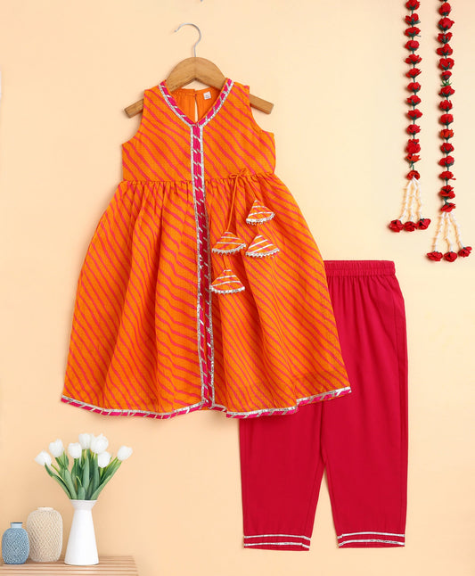 The Magic Wand Cotton Woven Motif Printed Full Sleeves Short Kurta - Orange