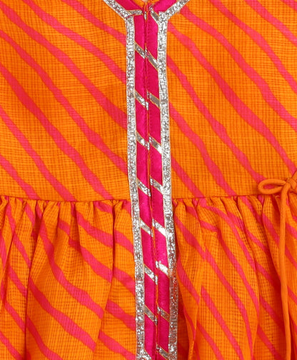 The Magic Wand Cotton Woven Motif Printed Full Sleeves Short Kurta - Orange