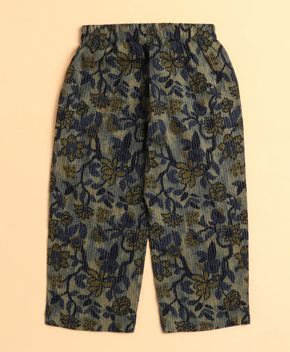 The Magic Wand Cotton Woven Three Fourth Sleeves Floral Printed Top and Bottom co ordinating Set- Green