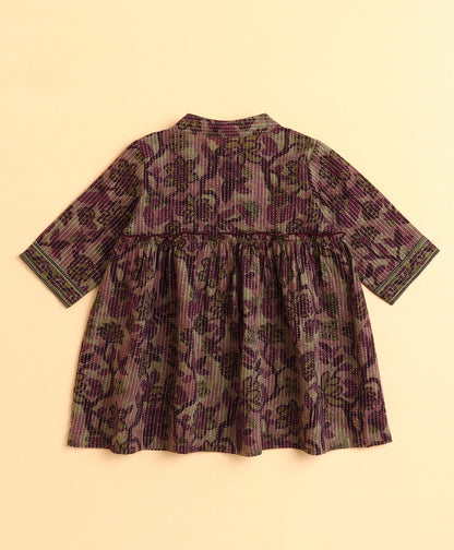 The Magic Wand Cotton Woven Three Fourth Sleeves Floral Printed Top and Bottom co ordinating Set- Wine