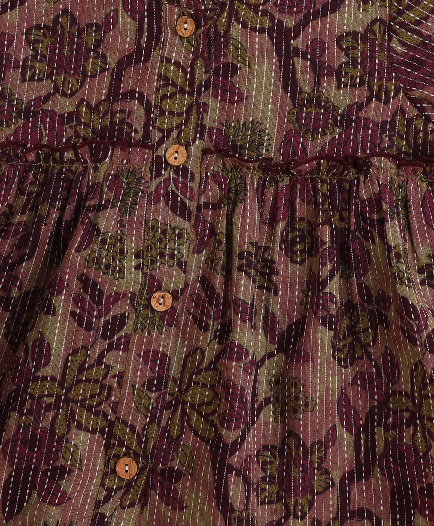 The Magic Wand Cotton Woven Three Fourth Sleeves Floral Printed Top and Bottom co ordinating Set- Wine