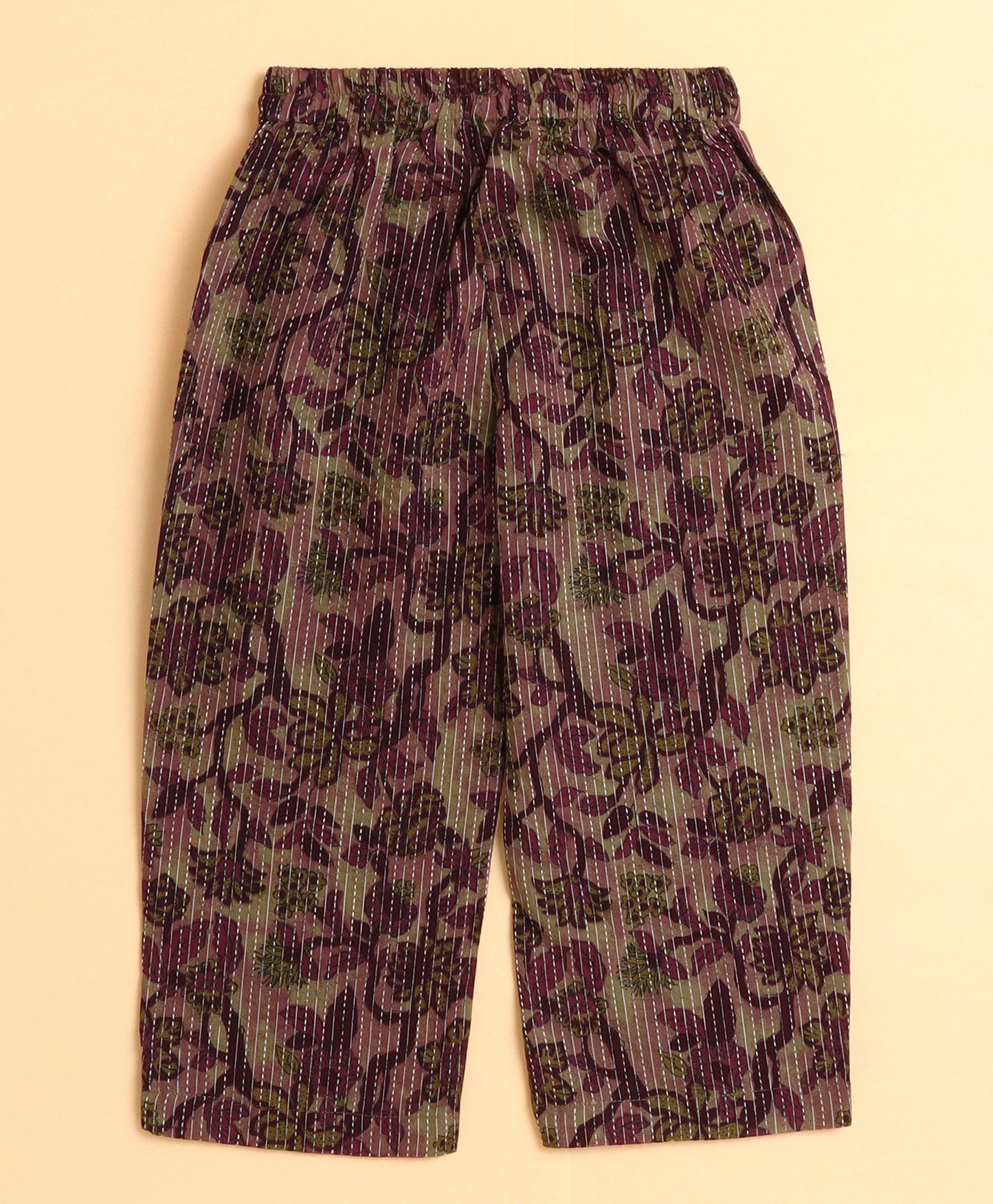 The Magic Wand Cotton Woven Three Fourth Sleeves Floral Printed Top and Bottom co ordinating Set- Wine