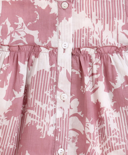 The Magic Wand Cotton Woven Three Fourth Sleeves Floral Printed Top and Bottom co ordinating Set- Onion Pink