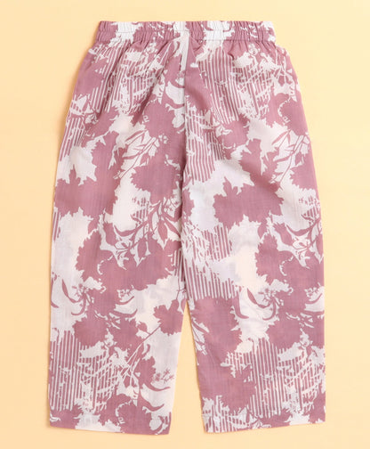 The Magic Wand Cotton Woven Three Fourth Sleeves Floral Printed Top and Bottom co ordinating Set- Onion Pink
