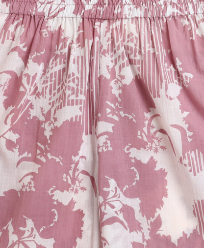 The Magic Wand Cotton Woven Three Fourth Sleeves Floral Printed Top and Bottom co ordinating Set- Onion Pink