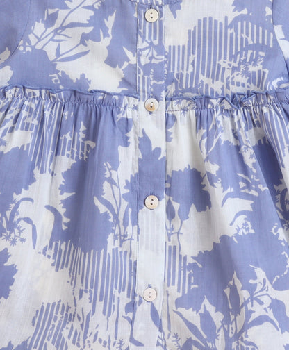 The Magic Wand Cotton Woven Three Fourth Sleeves Floral Printed Top and Bottom co ordinating Set- Blue