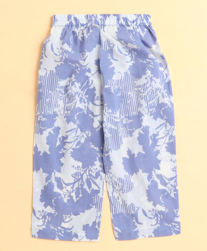 The Magic Wand Cotton Woven Three Fourth Sleeves Floral Printed Top and Bottom co ordinating Set- Blue