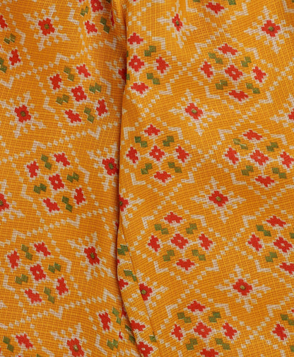 The Magic Wand Woven Puff Sleeves Bandhani Printed Ruffle Layered Top and Bottom Set- Yellow