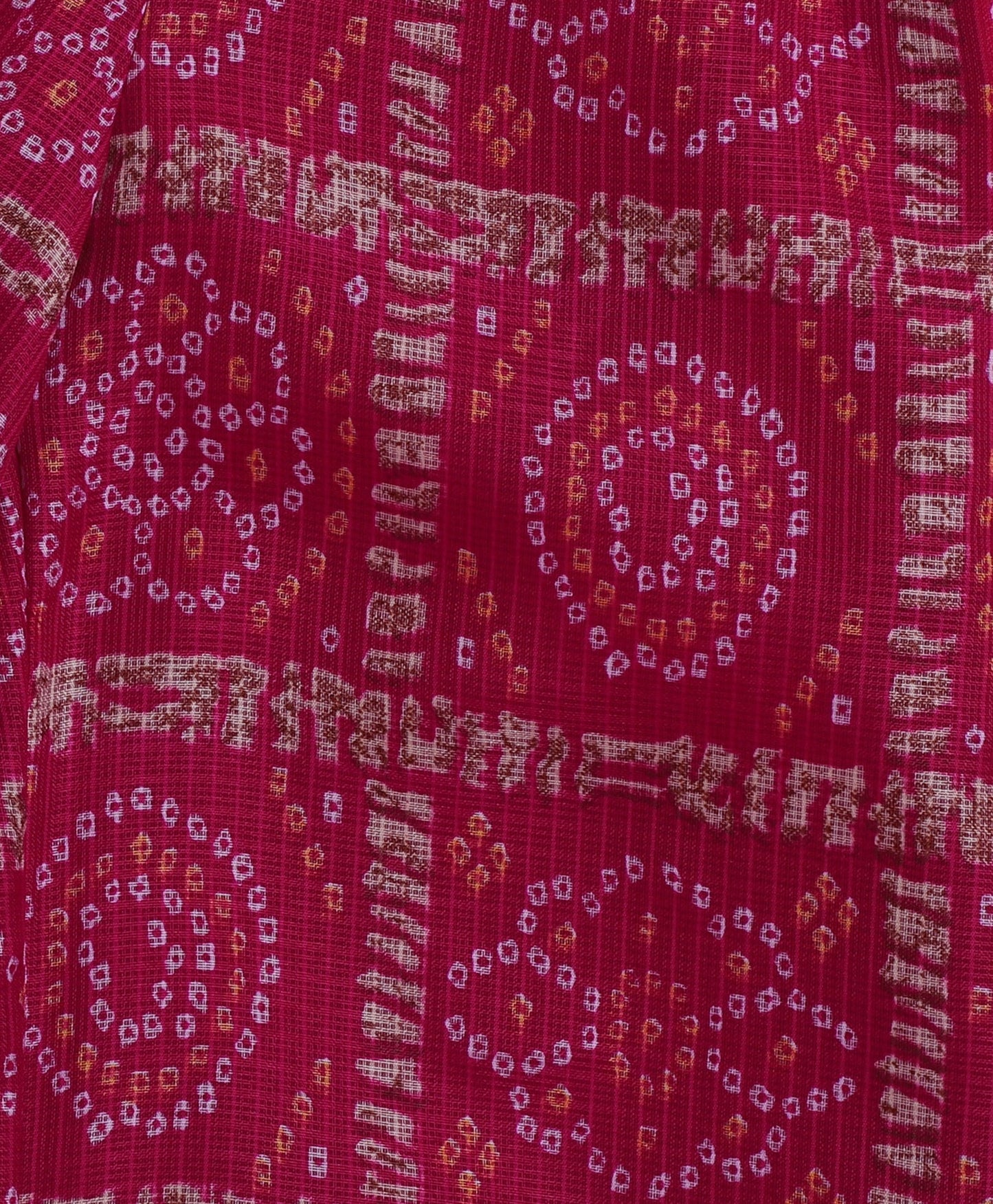 The Magic Wand Woven Puff Sleeves Bandhani Printed Ruffle Layered Top and Bottom Set- Fuchsia