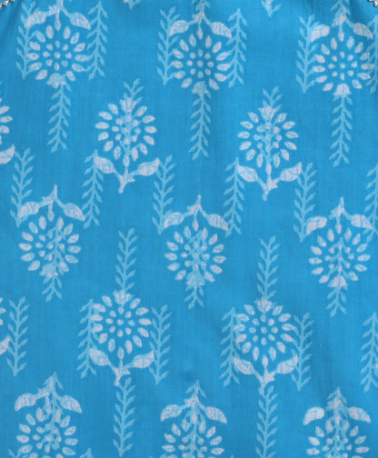 The Magic Wand Cambric Cotton woven Shoulder Tie Ups Printed Kurta Sharara Dupatta Set- Blue