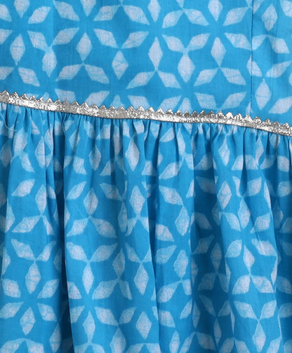 The Magic Wand Cambric Cotton woven Shoulder Tie Ups Printed Kurta Sharara Dupatta Set- Blue
