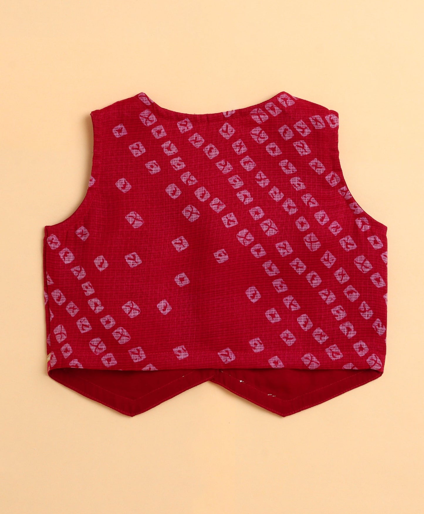 The Magic Wand Kota Doriya Sleeveless Bandhani Printed Waist Coat Lehenga Set - Fuchsia