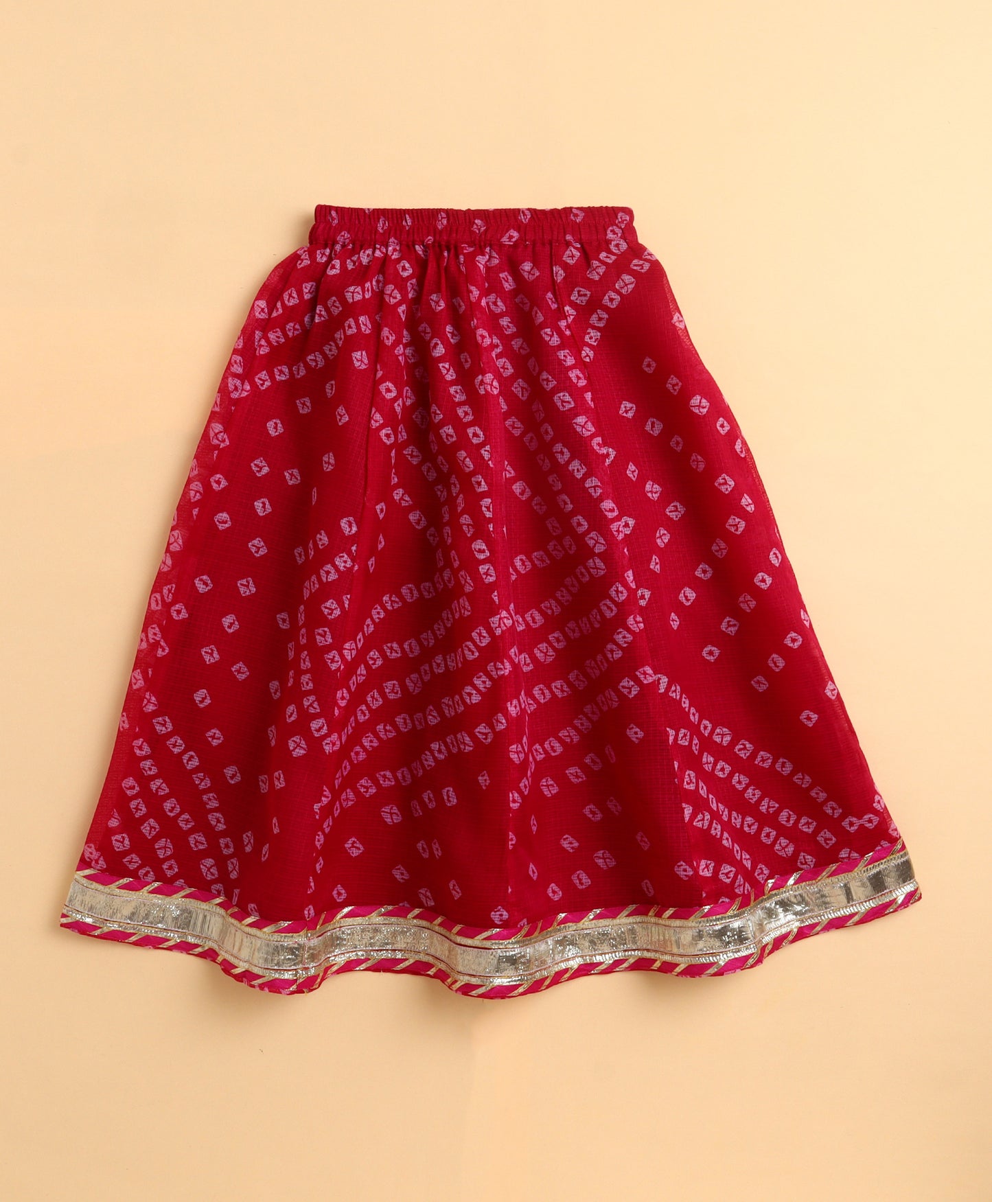 Kota Doriya Sleeveless Bandhani Printed Waist Coat Lehenga Set - Fuchsia