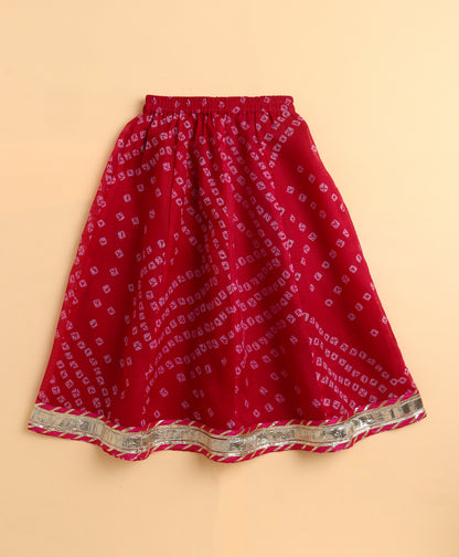 Kota Doriya Sleeveless Bandhani Printed Waist Coat Lehenga Set - Fuchsia