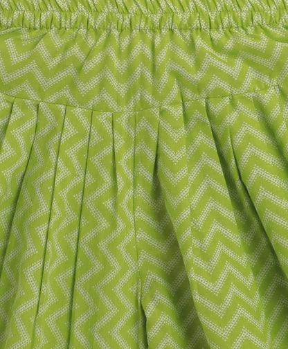 The Magic Wand Cambric Cotton printed Singlet Front Slit Kurta and Dhoti Set - Green