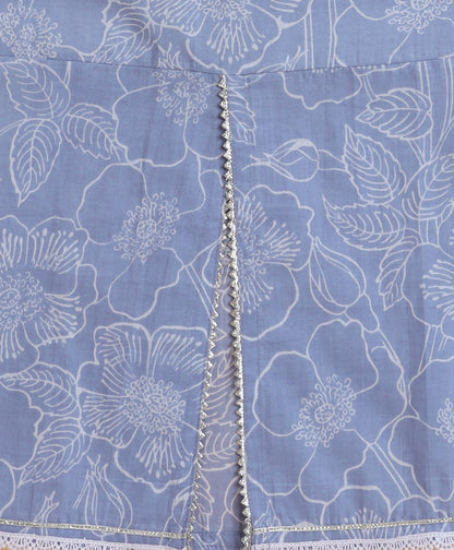 The Magic Wand Cambric Cotton printed Singlet Front Slit Kurta and Dhoti Set - Blue