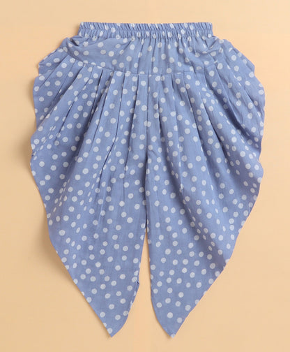 The Magic Wand Cambric Cotton printed Singlet Front Slit Kurta and Dhoti Set - Blue