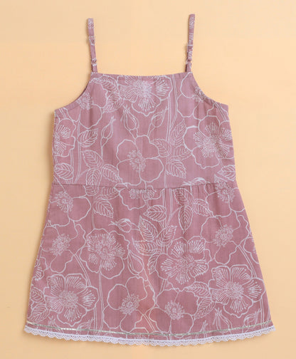 The Magic Wand Cambric Cotton printed Singlet Front Slit Kurta and Dhoti Set - Pink