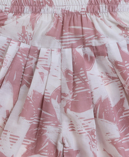 The Magic Wand Cambric Cotton printed Singlet Front Slit Kurta and Dhoti Set - Pink