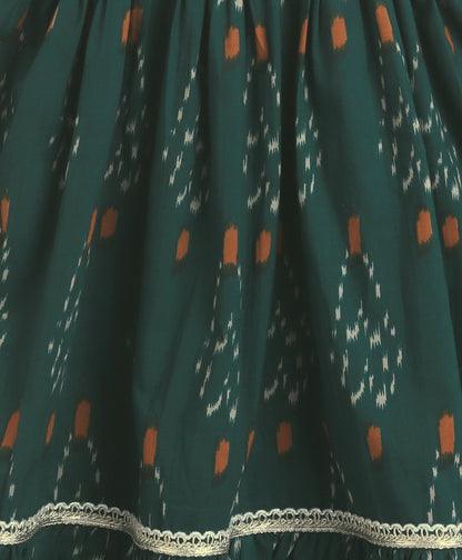 The Magic Wand Cambric Cotton Singlet Ikat Printed Kurta and Sharara Set - Teal Blue