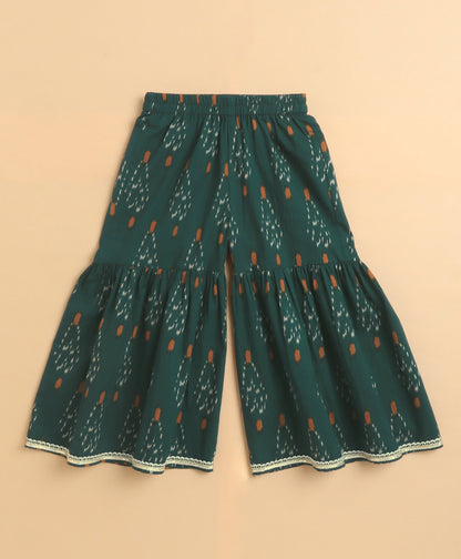 The Magic Wand Cambric Cotton Singlet Ikat Printed Kurta and Sharara Set - Teal Blue