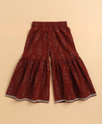 The Magic Wand Cambric Cotton Singlet Ikat Printed Kurta and Sharara Set - Red