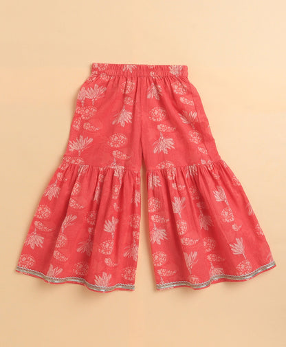 The Magic Wand Cambric Cotton Singlet Floral Printed Kurta and Sharara Set - Pink