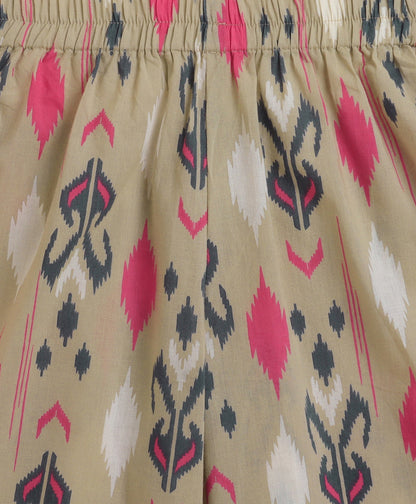 The Magic Wand Cambric Cotton Sleeveless Ikat Printed Frill with Gota Top and Plazzo Set - Grey