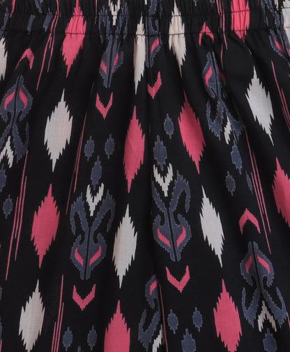The Magic Wand Cambric Cotton Sleeveless Ikat Printed Frill with Gota Top and Plazzo Set - Navy Blue