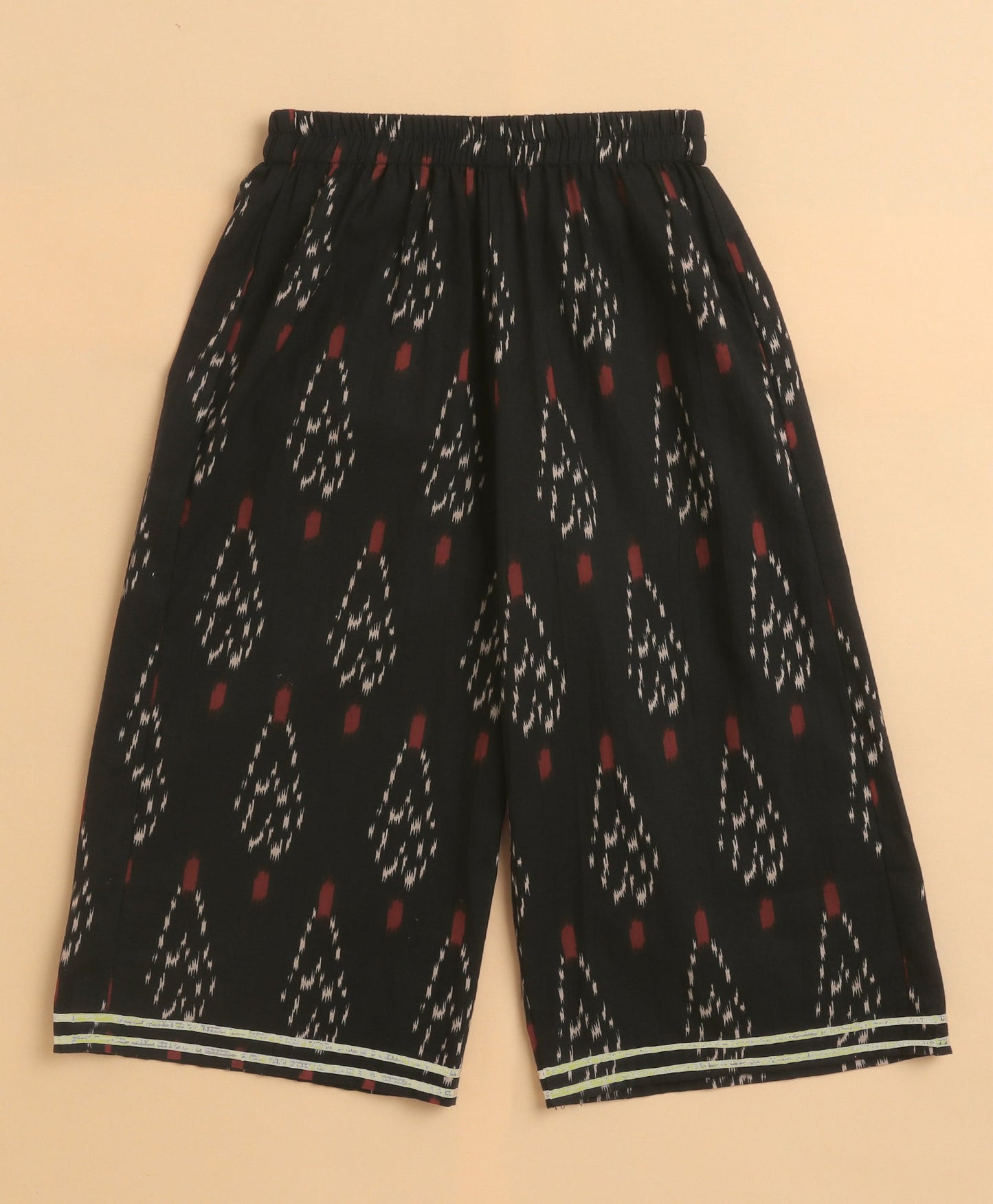 The Magic Wand Cambric Cotton Frill Sleeves Ikat Printed Top and Bottom Co-ord Set- Black