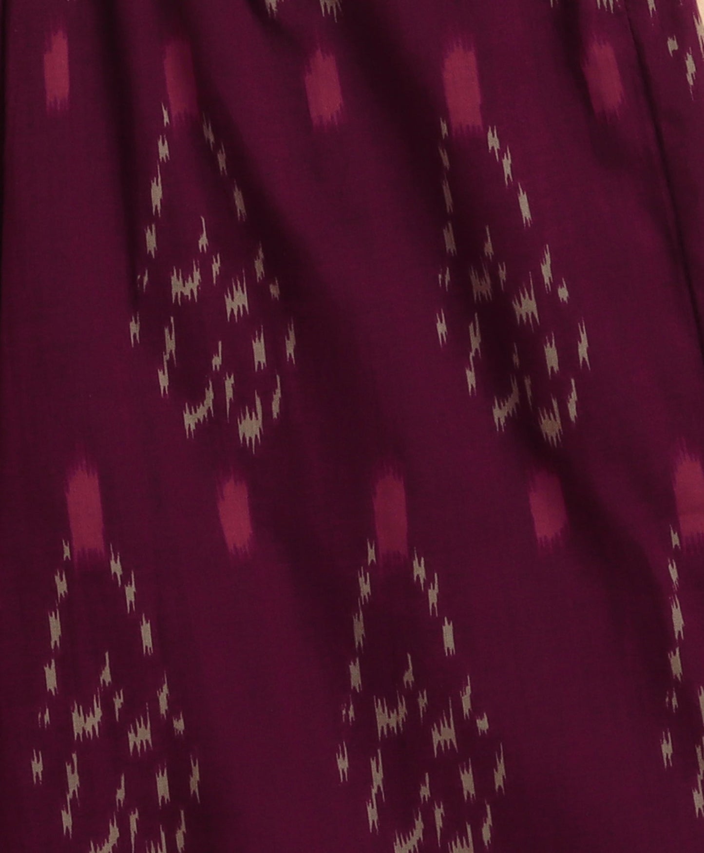 The Magic Wand Cambric Cotton Frill Sleeves Ikat Printed Top and Bottom Co-ord Set- Wine