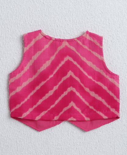 The Magic Wand Woven Sleeveless Leheriya Printed Gota Lace Embellished Top & Palazzo Set - Fuchsia