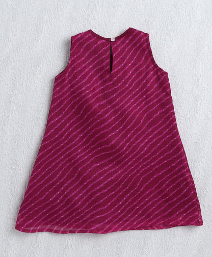 The Magic Wand Woven Sleeveless Leheriya Printed Gota Lace Embellished Kurta and Sharara Set- Fuchsia