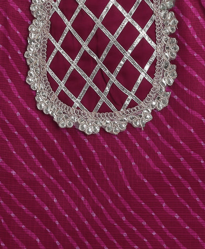 The Magic Wand Woven Sleeveless Leheriya Printed Gota Lace Embellished Kurta and Sharara Set- Fuchsia
