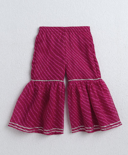 The Magic Wand Woven Sleeveless Leheriya Printed Gota Lace Embellished Kurta and Sharara Set- Fuchsia