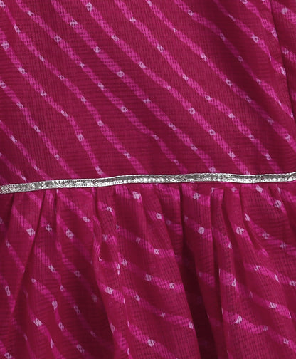 The Magic Wand Woven Sleeveless Leheriya Printed Gota Lace Embellished Kurta and Sharara Set- Fuchsia