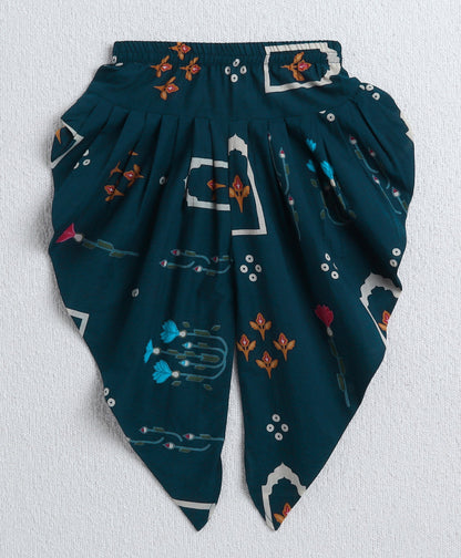 The Magic Wand Cambric Cotton Shoulder Tie Ups Printed Tent Top and Dhoti Set- Navy Blue