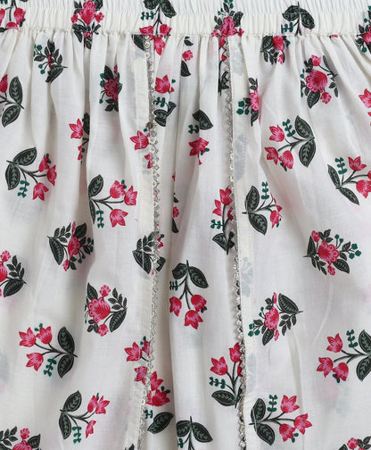 The Magic Wand Cambric Cotton Incut Floral Printed Gota Lace Top and Dhoti Set- White