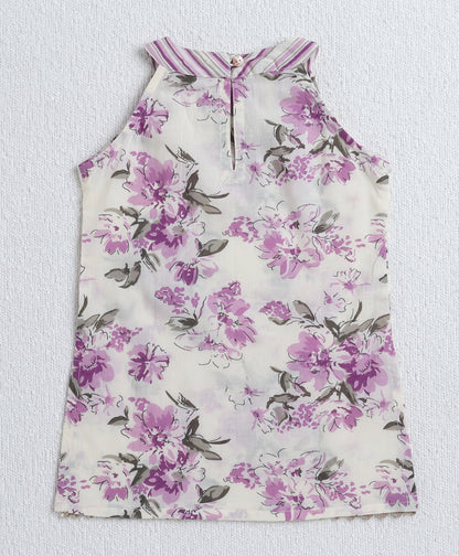 The Magic Wand Cambric Cotton Incut Neck Floral Printed Gota Lace Top and Dhoti Set-Off White