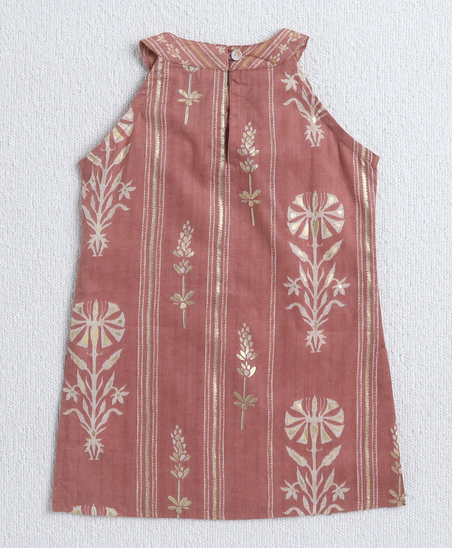 The Magic Wand Cambric Cotton Incut Neck Floral Printed Foil Gota Lace Top and Dhoti Set-Pink