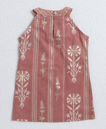 The Magic Wand Cambric Cotton Incut Neck Floral Printed Foil Gota Lace Top and Dhoti Set-Pink