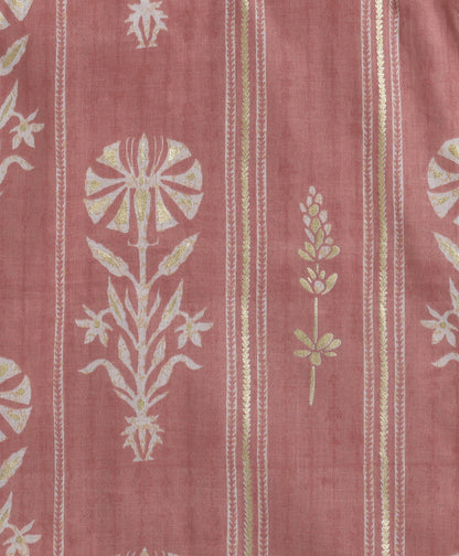 The Magic Wand Cambric Cotton Incut Neck Floral Printed Foil Gota Lace Top and Dhoti Set-Pink