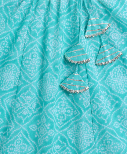 The Magic Wand Cambric Cotton Halter Neck AII Over Printed Choli and Lehenga with Dupatta Set- Blue