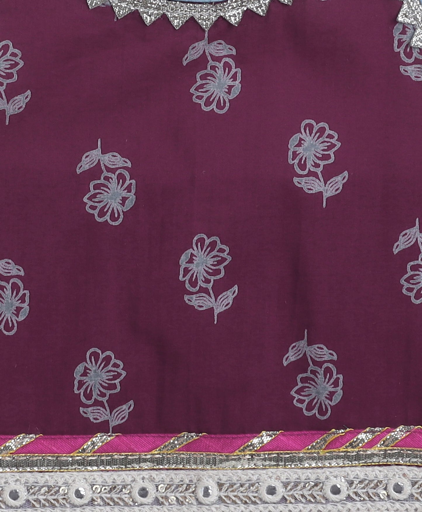 The Magic Wand Cambric Cotton Halter Neck AII Over Printed Choli and Lehenga with Dupatta Set- Wine