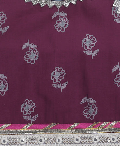 The Magic Wand Cambric Cotton Halter Neck AII Over Printed Choli and Lehenga with Dupatta Set- Wine