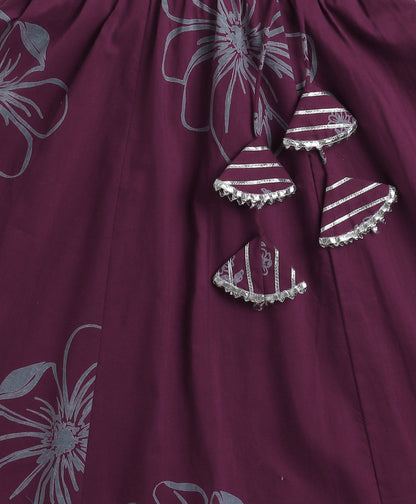 The Magic Wand Cambric Cotton Halter Neck AII Over Printed Choli and Lehenga with Dupatta Set- Wine