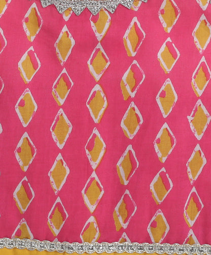 The Magic Wand Cambric Cotton Halter Neck AII Over Printed Choli and Lehenga with Dupatta Set- Pink
