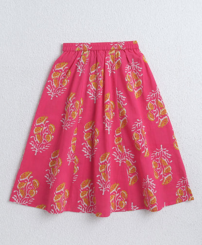 The Magic Wand Cambric Cotton Halter Neck AII Over Printed Choli and Lehenga with Dupatta Set- Pink